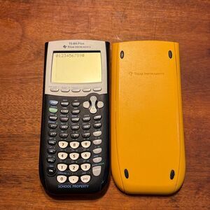 Texas Instruments TI-84 Black Yellow Graphing Calculator + Cover School Property